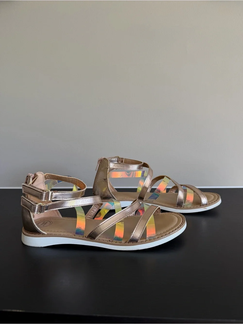 Wonder Nation Girls' 5 Gladiator Sandals Rose Gold Metallic Iridescent Straps